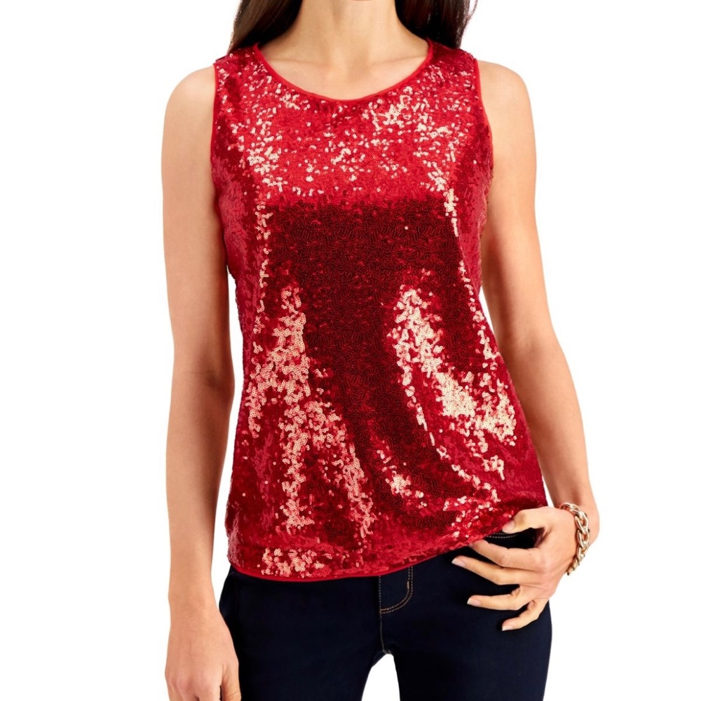 NWT | Laura Ashley Red Sleeveless Sequin Top Blouse